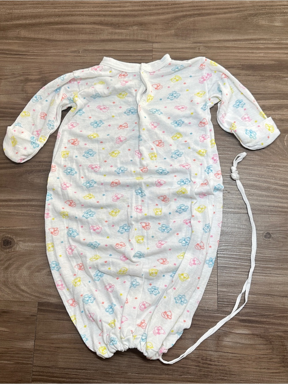 Cozy Bows VTG 90s Baby NB Teddy Bear Print Sleep Gown Layette Long Sleeve 18 lb
